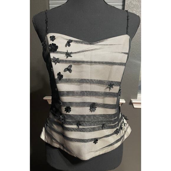 Kay Unger Black Beaded Floral TulleTank top size 10 - Picture 1 of 9